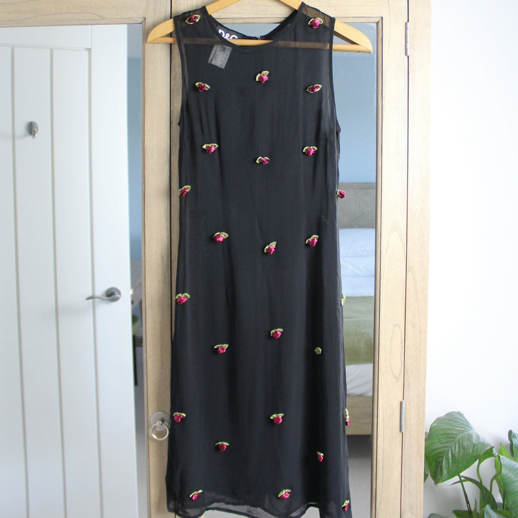 Dolce & Gabbana Black Mesh Rose Bud Dress