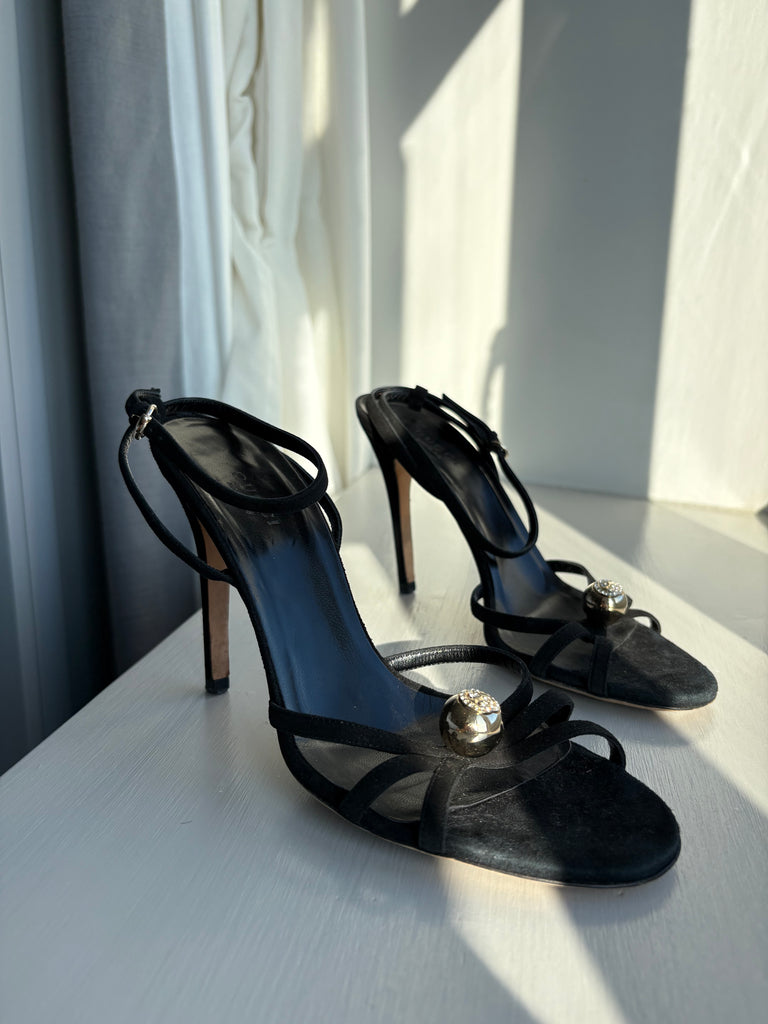 Gucci Black Suede Open Toe Heels US 6