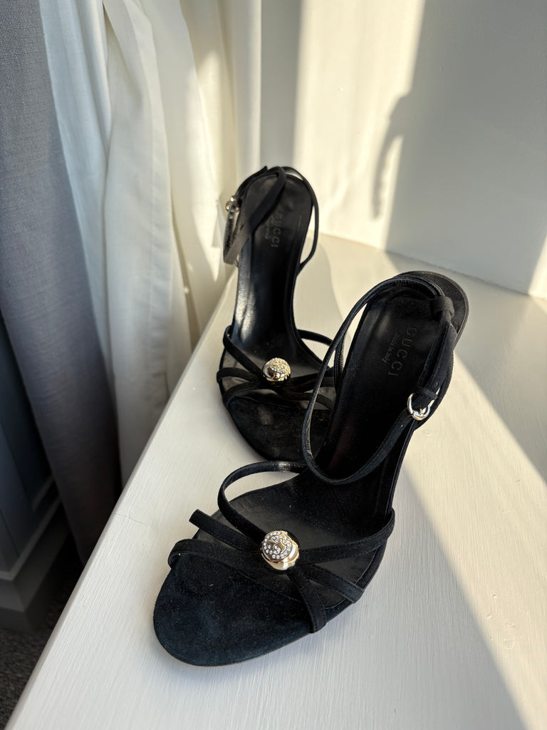 Gucci Black Suede Open Toe Heels US 6