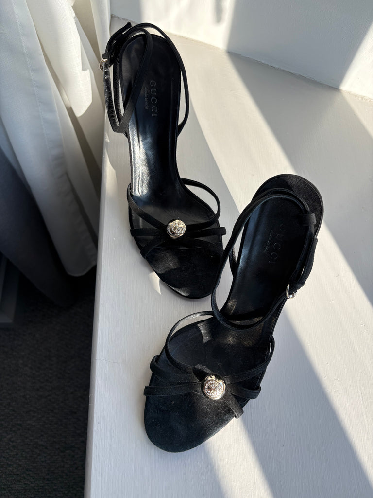 Gucci Black Suede Open Toe Heels US 6