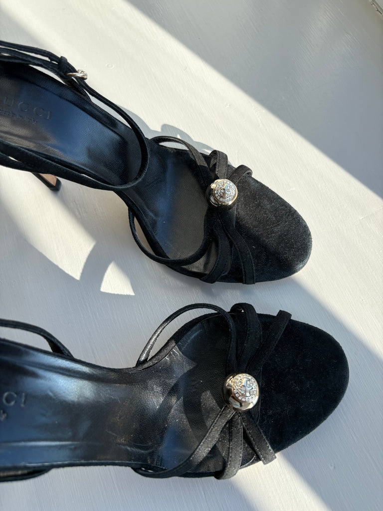 Gucci Black Suede Open Toe Heels US 6