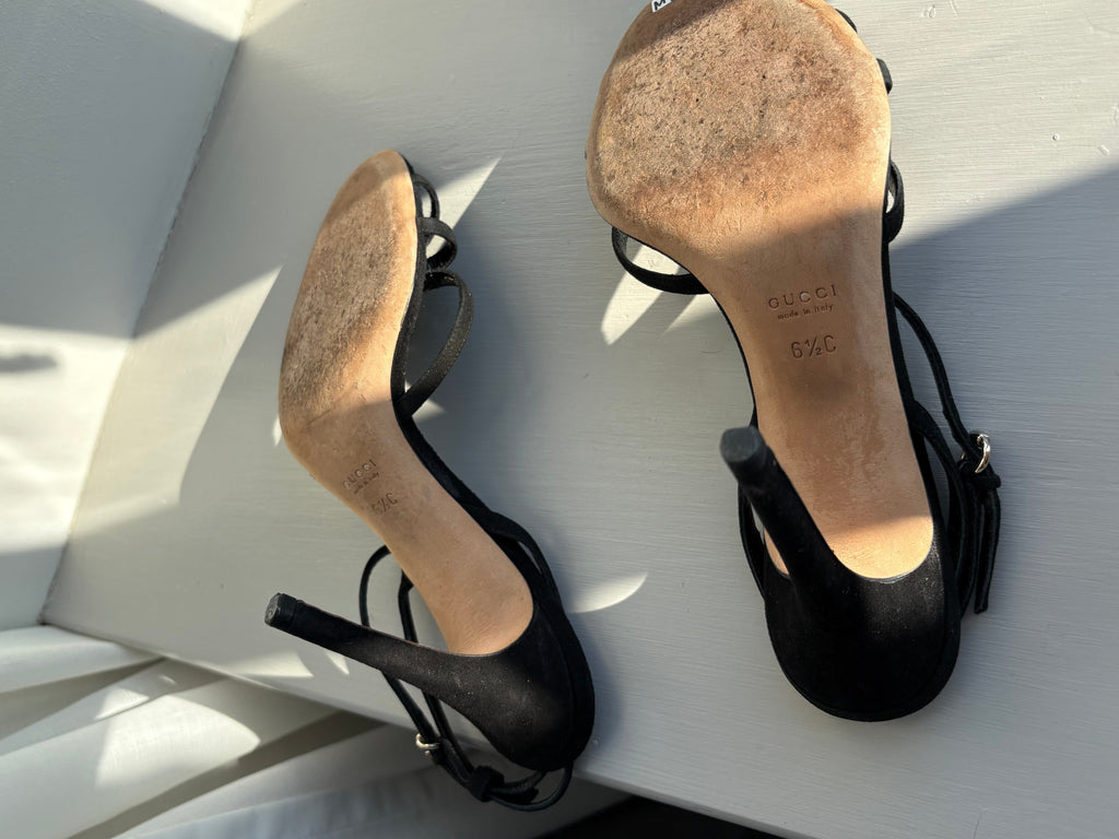 Gucci Black Suede Open Toe Heels US 6