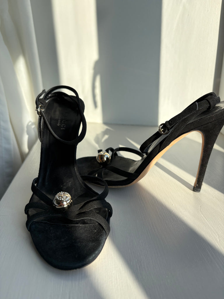 Gucci Black Suede Open Toe Heels US 6