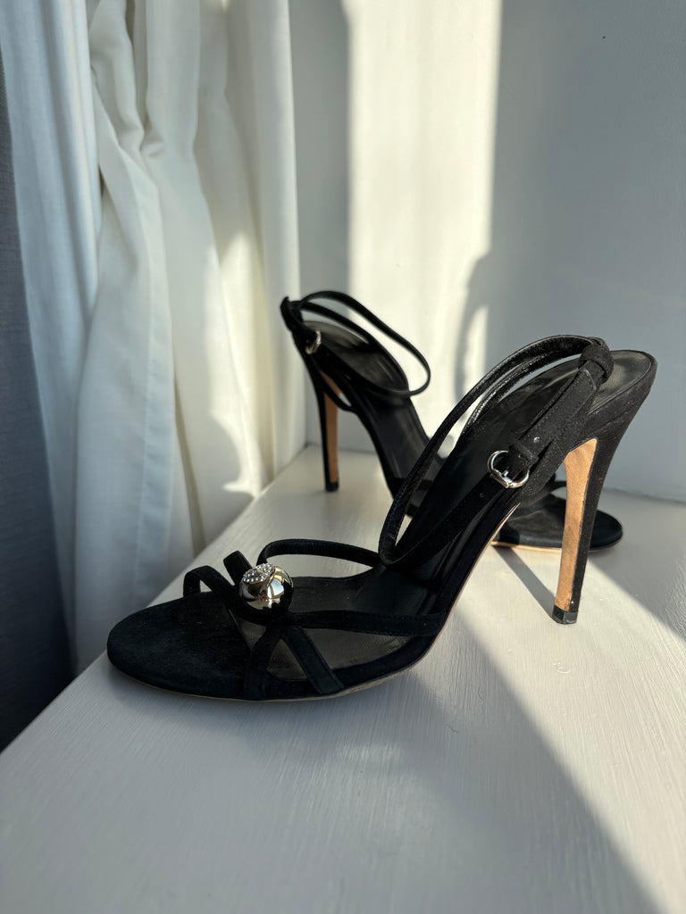 Gucci Black Suede Open Toe Heels US 6