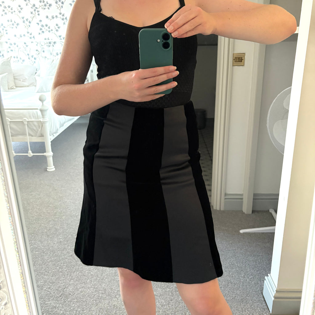 Escada Black Velvet & Silk Stripe Skirt