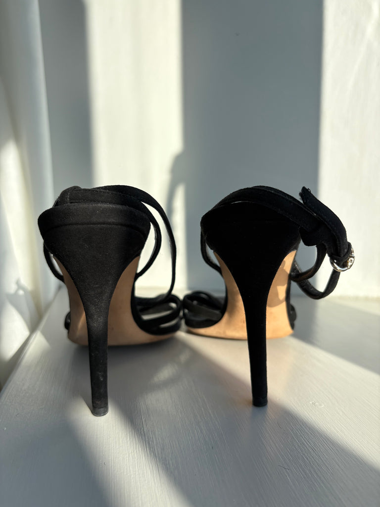 Gucci Black Suede Open Toe Heels US 6