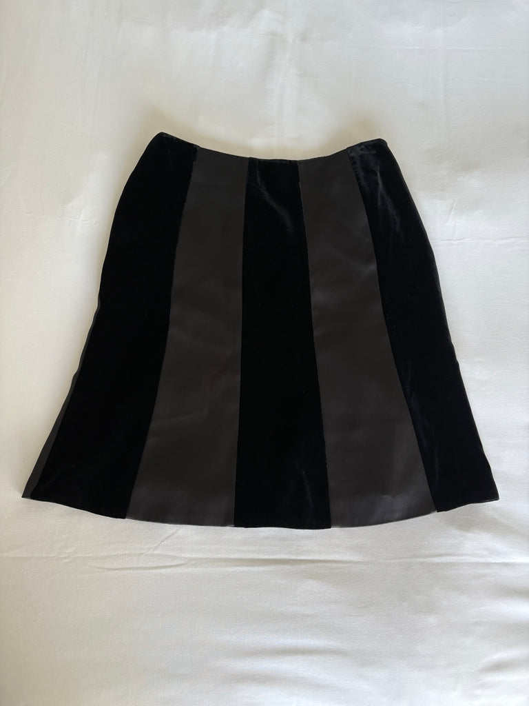 Escada Black Velvet & Silk Stripe Skirt