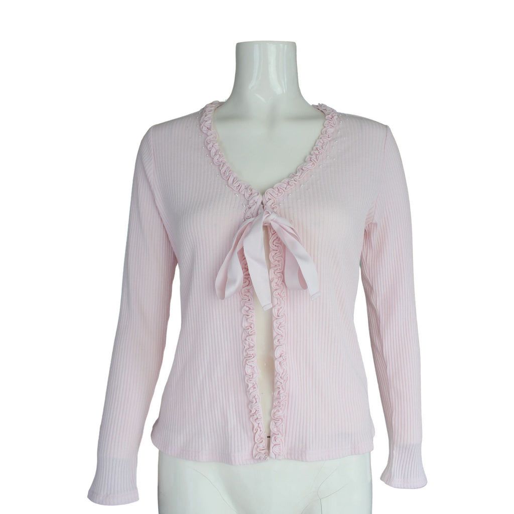 Courreges Baby Pink Bow Tie Up Cardigan Top