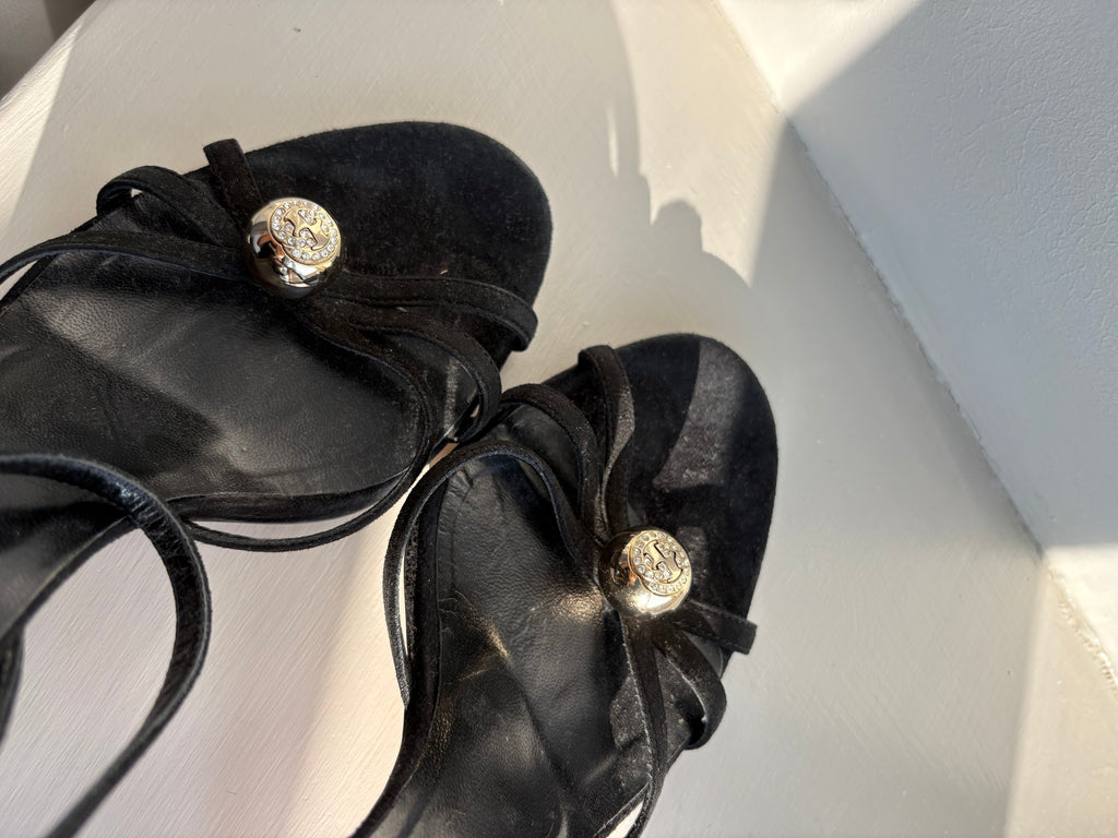 Gucci Black Suede Open Toe Heels US 6