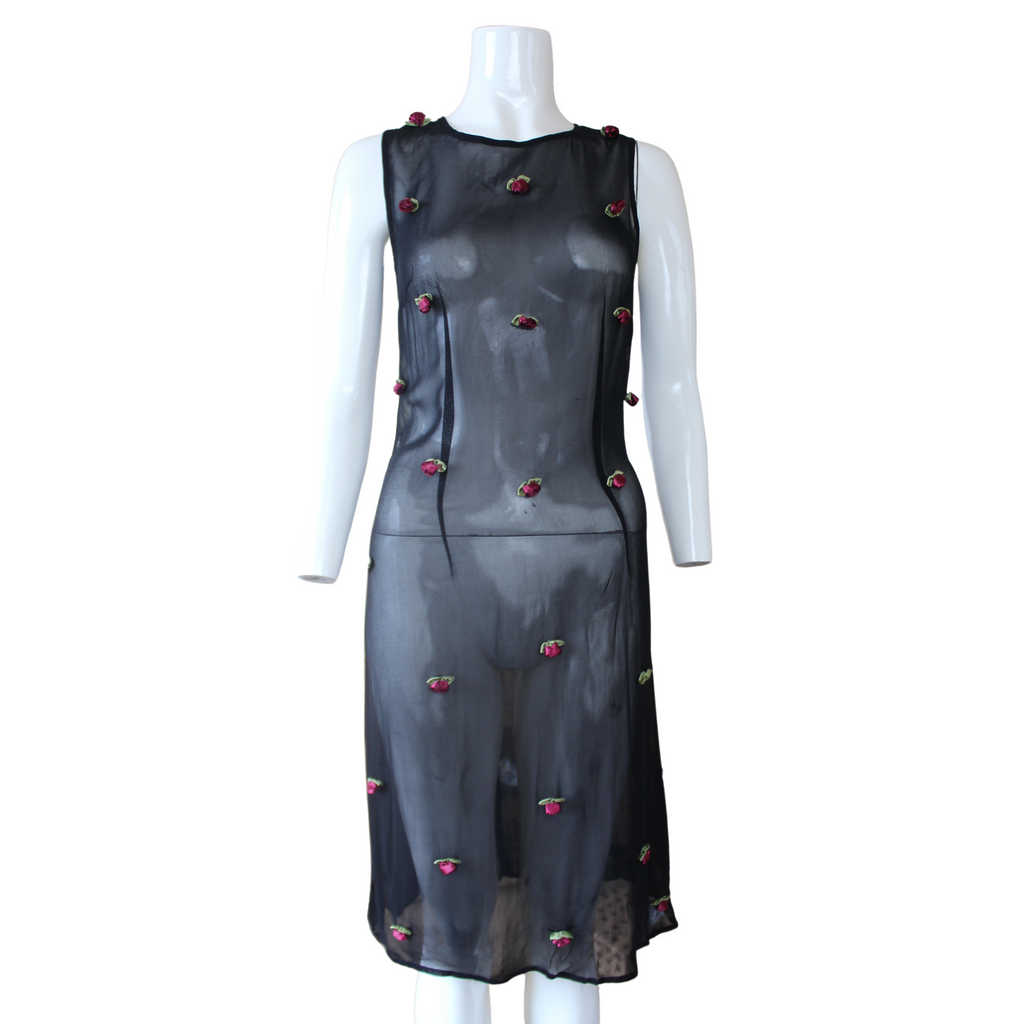 Dolce & Gabbana Black Mesh Rose Bud Dress