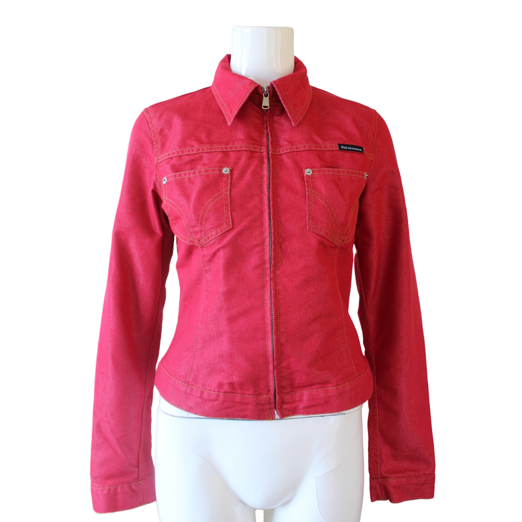 Dolce & Gabbana Red Fitted Zip Up Jacket