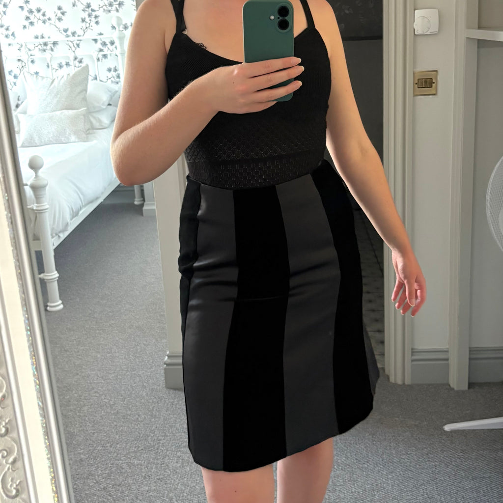 Escada Black Velvet & Silk Stripe Skirt