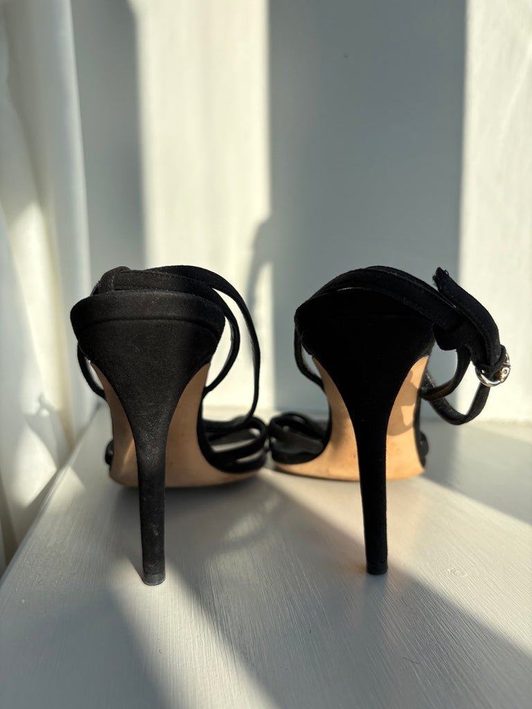 Gucci Black Suede Open Toe Heels US 6