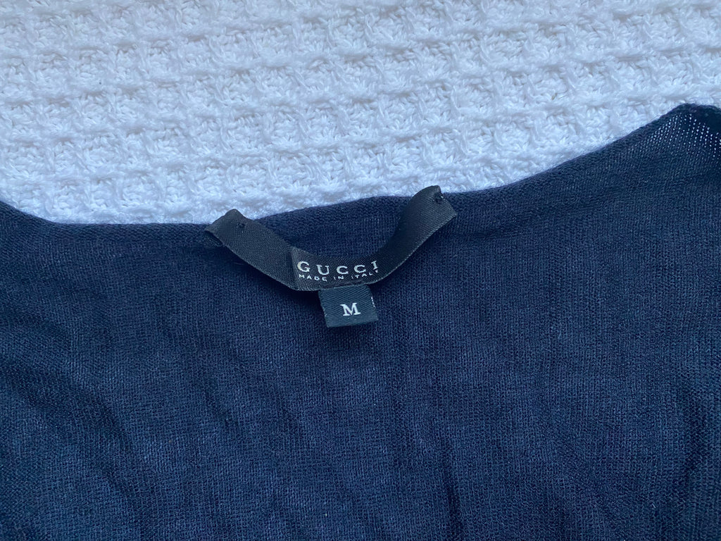 Gucci Navy Cashmere Long Sleeve Top M