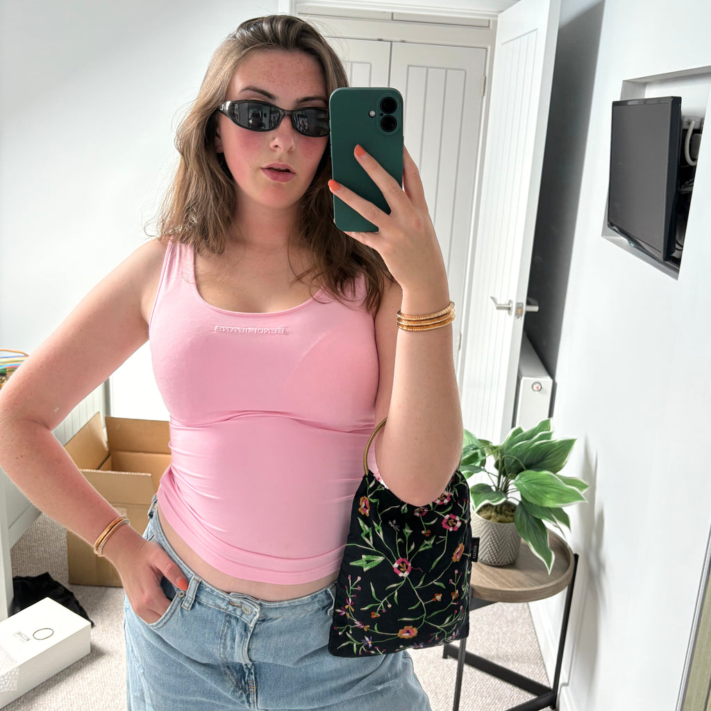 Fendi Jeans Pink Logo Tank Top