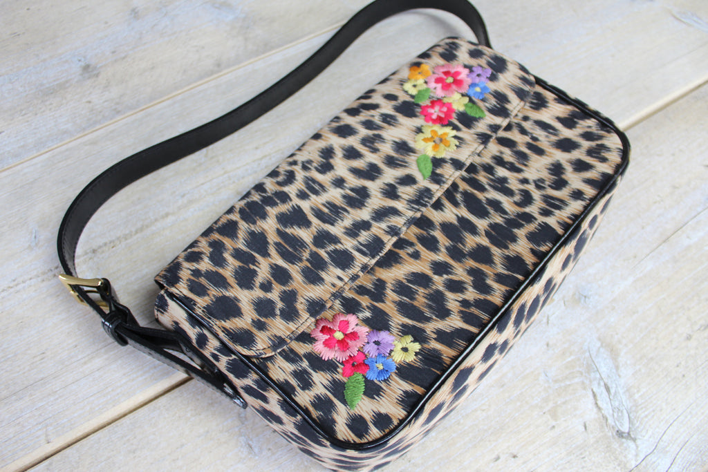Moschino Leopard Print Floral Shoulder Bag