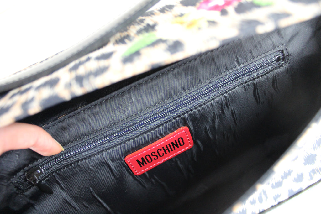 Moschino Leopard Print Floral Shoulder Bag