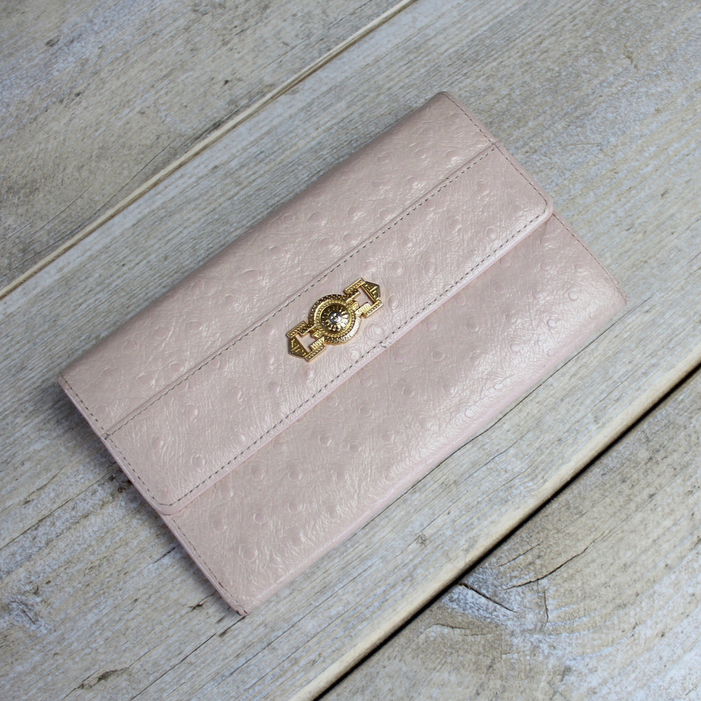 Gianni Versace Pink Ostrich Leather Wallet Purse