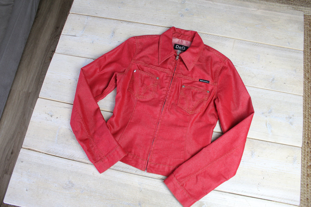 Dolce & Gabbana Red Fitted Zip Up Jacket