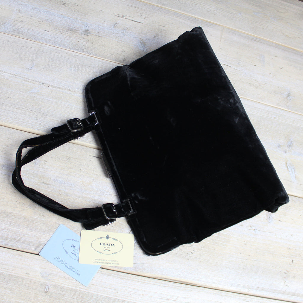 Prada 90's Black Velvet Velour Large Handbag