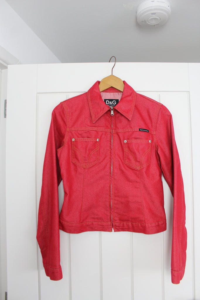 Dolce & Gabbana Red Fitted Zip Up Jacket