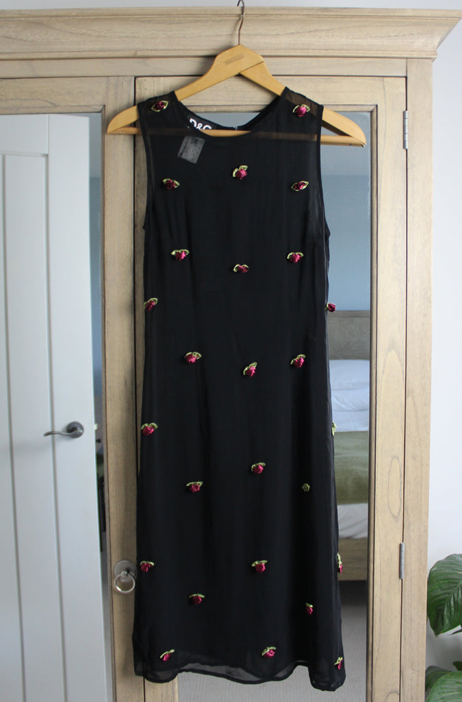 Dolce & Gabbana Black Mesh Rose Bud Dress