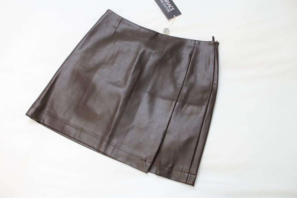 Versace Jeans Couture Brown Faux Leather Mini Skirt