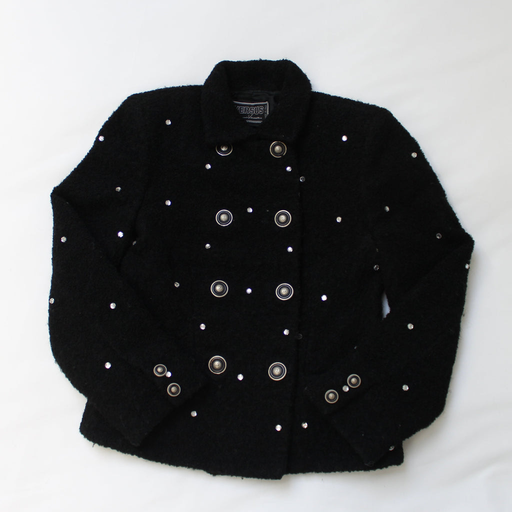 Versus Gianni Versace Black Wool Double Breasted Crystal Jacket