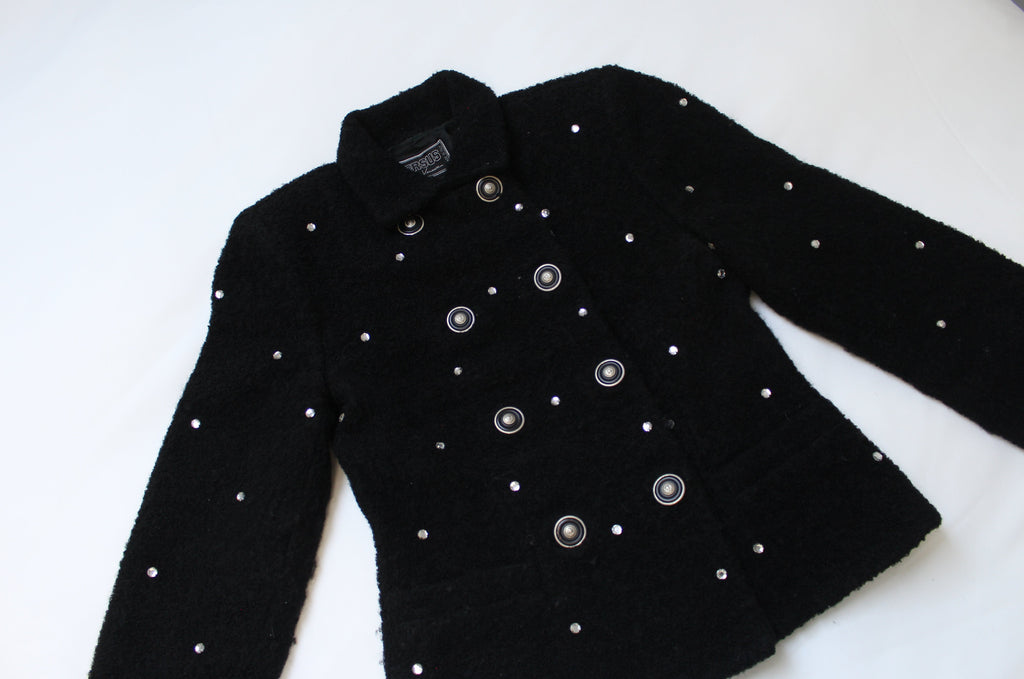 Versus Gianni Versace Black Wool Double Breasted Crystal Jacket