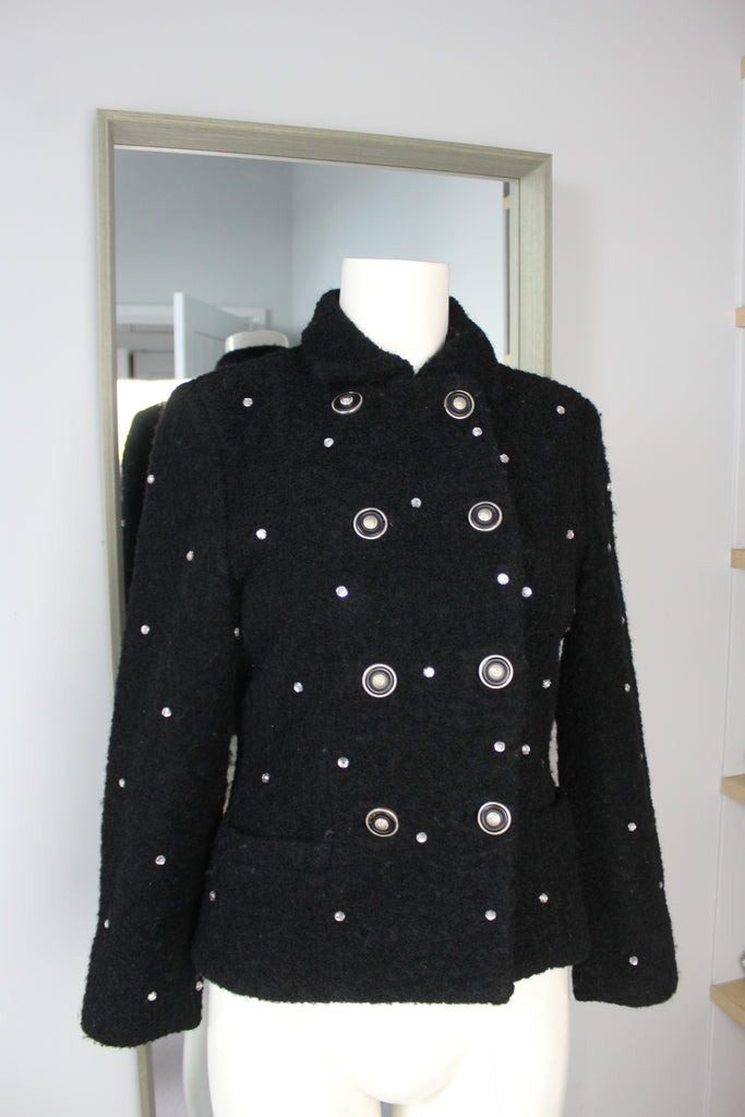 Versus Gianni Versace Black Wool Double Breasted Crystal Jacket