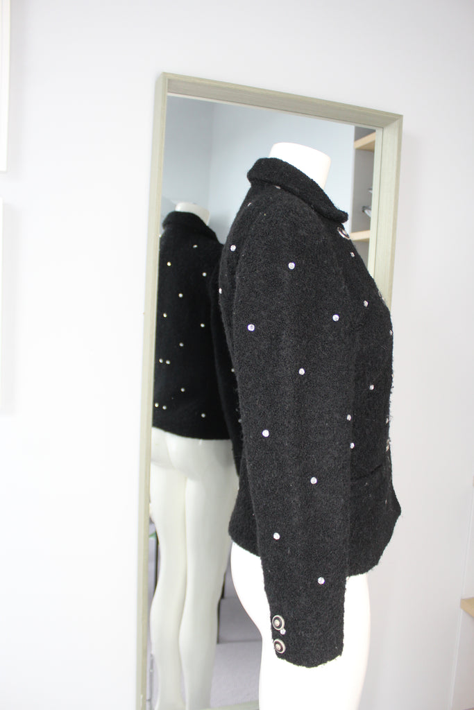 Versus Gianni Versace Black Wool Double Breasted Crystal Jacket