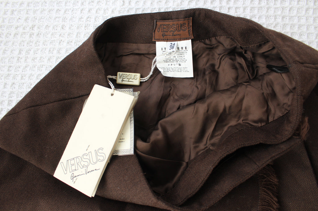 Versus Versace Red & Brown Wrap Wool Mini Skirt