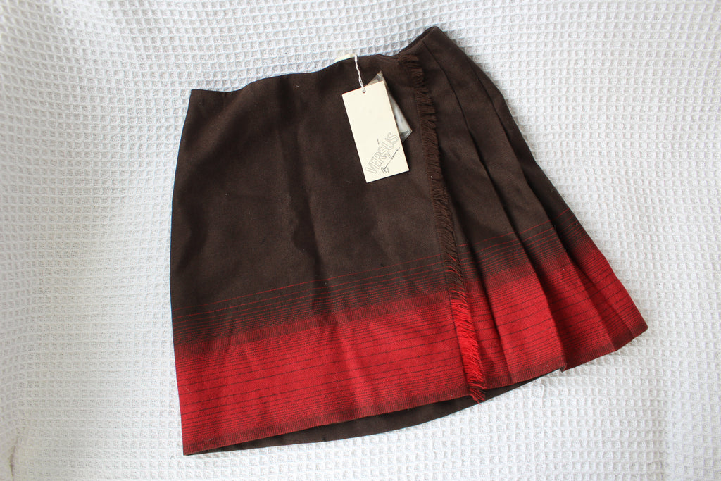 Versus Versace Red & Brown Wrap Wool Mini Skirt