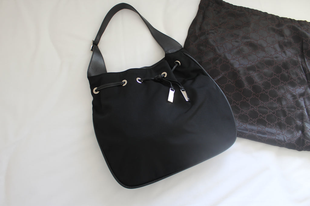 Gucci Black Nylon Drawstring Shoulder Bag