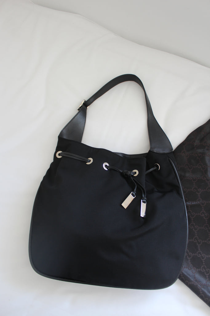 Gucci Black Nylon Drawstring Shoulder Bag