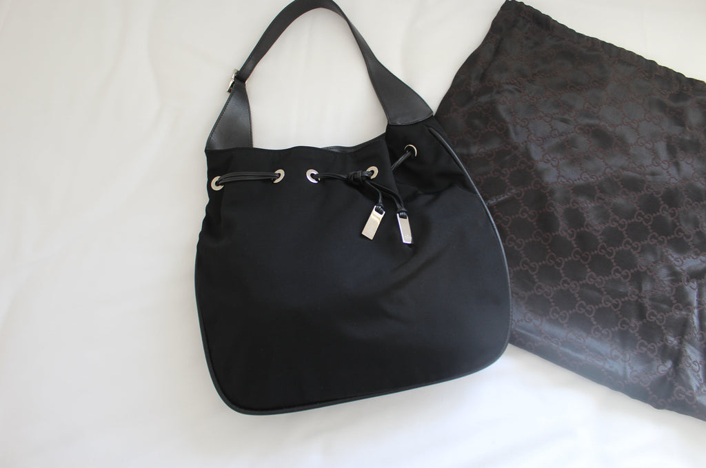 Gucci Black Nylon Drawstring Shoulder Bag