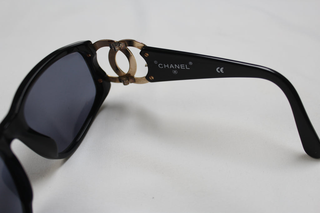 Chanel 02461 94305 Black Gold Logo Sunglasses