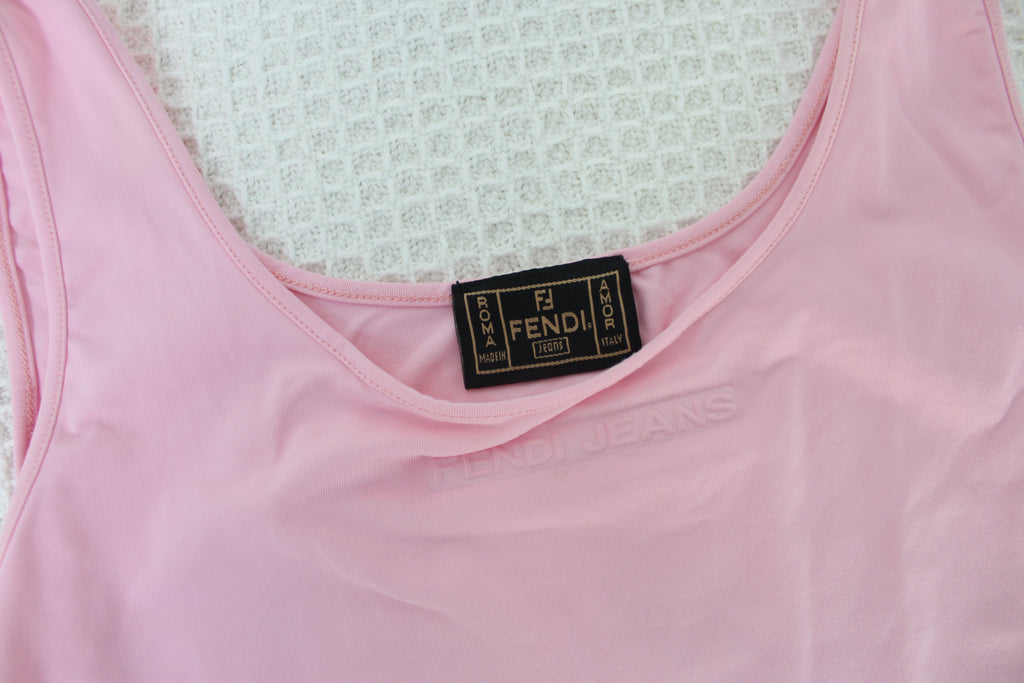 Fendi Jeans Pink Logo Tank Top