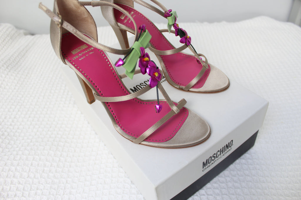 Moschino Pink Flower Bronze Heels Size 37