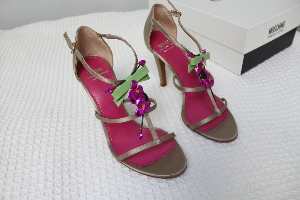 Moschino Pink Flower Bronze Heels Size 37