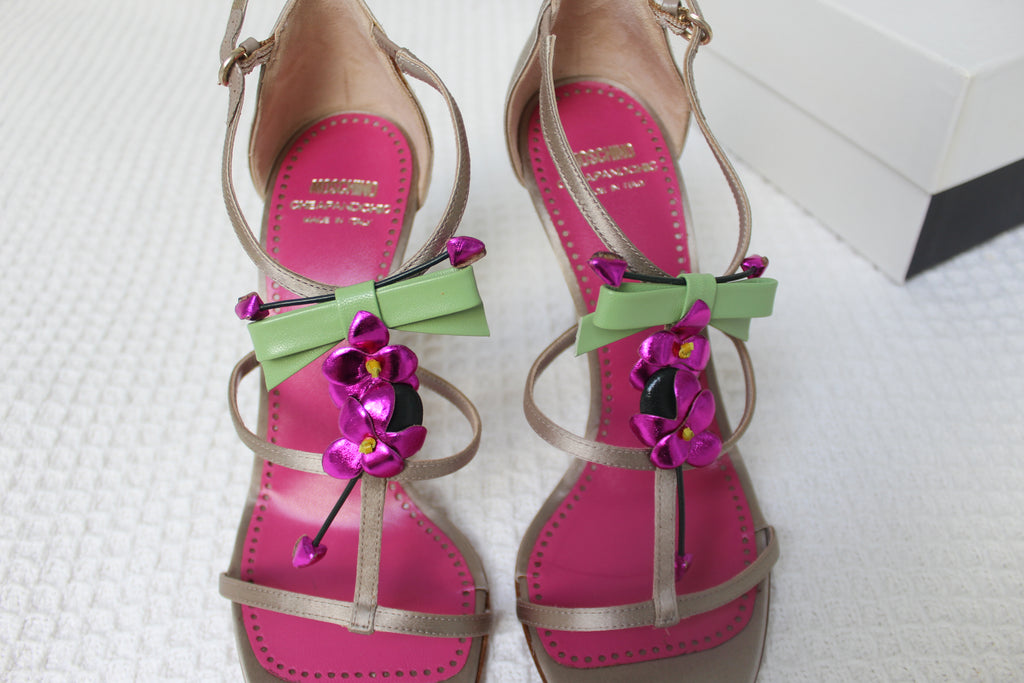 Moschino Pink Flower Bronze Heels Size 37