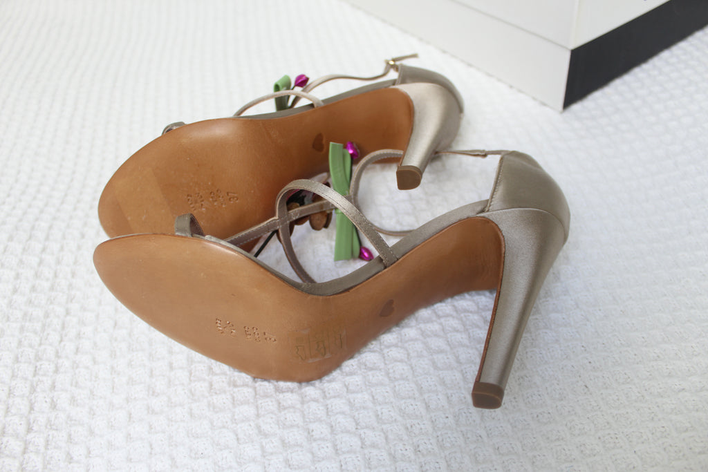 Moschino Pink Flower Bronze Heels Size 37