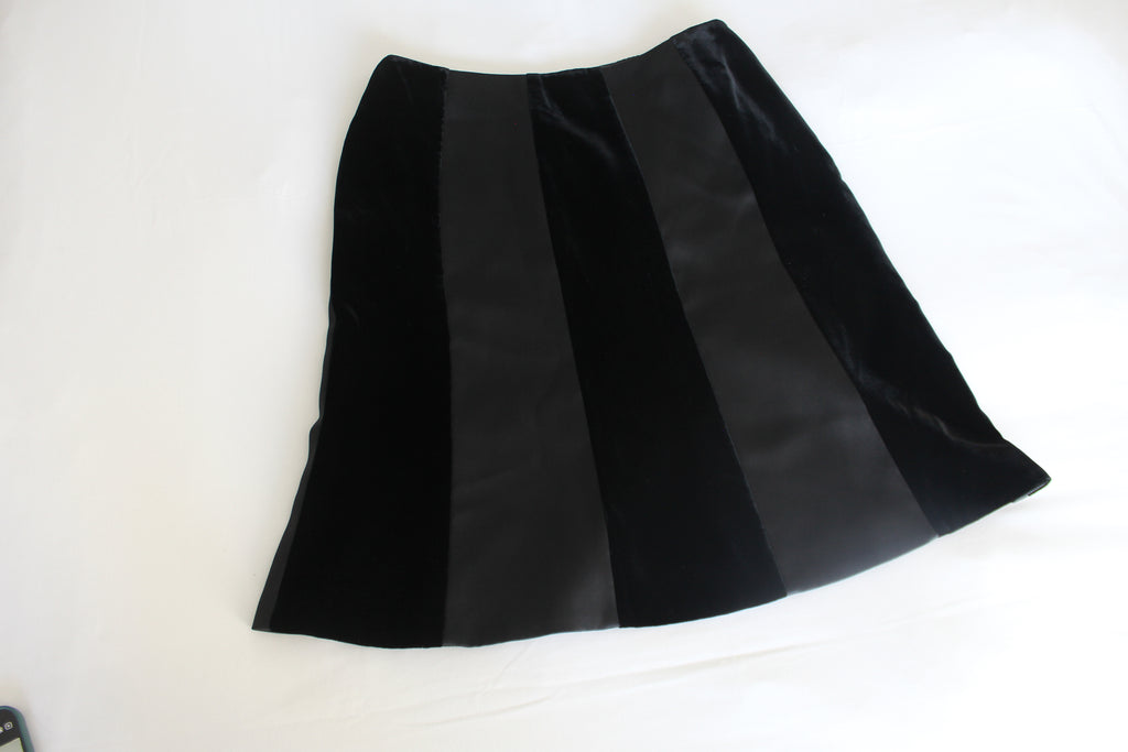 Escada Black Velvet & Silk Stripe Skirt