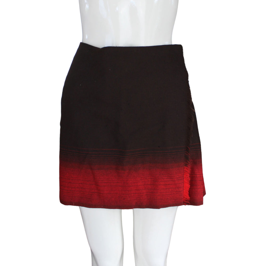 Versus Versace Red & Brown Wrap Wool Mini Skirt