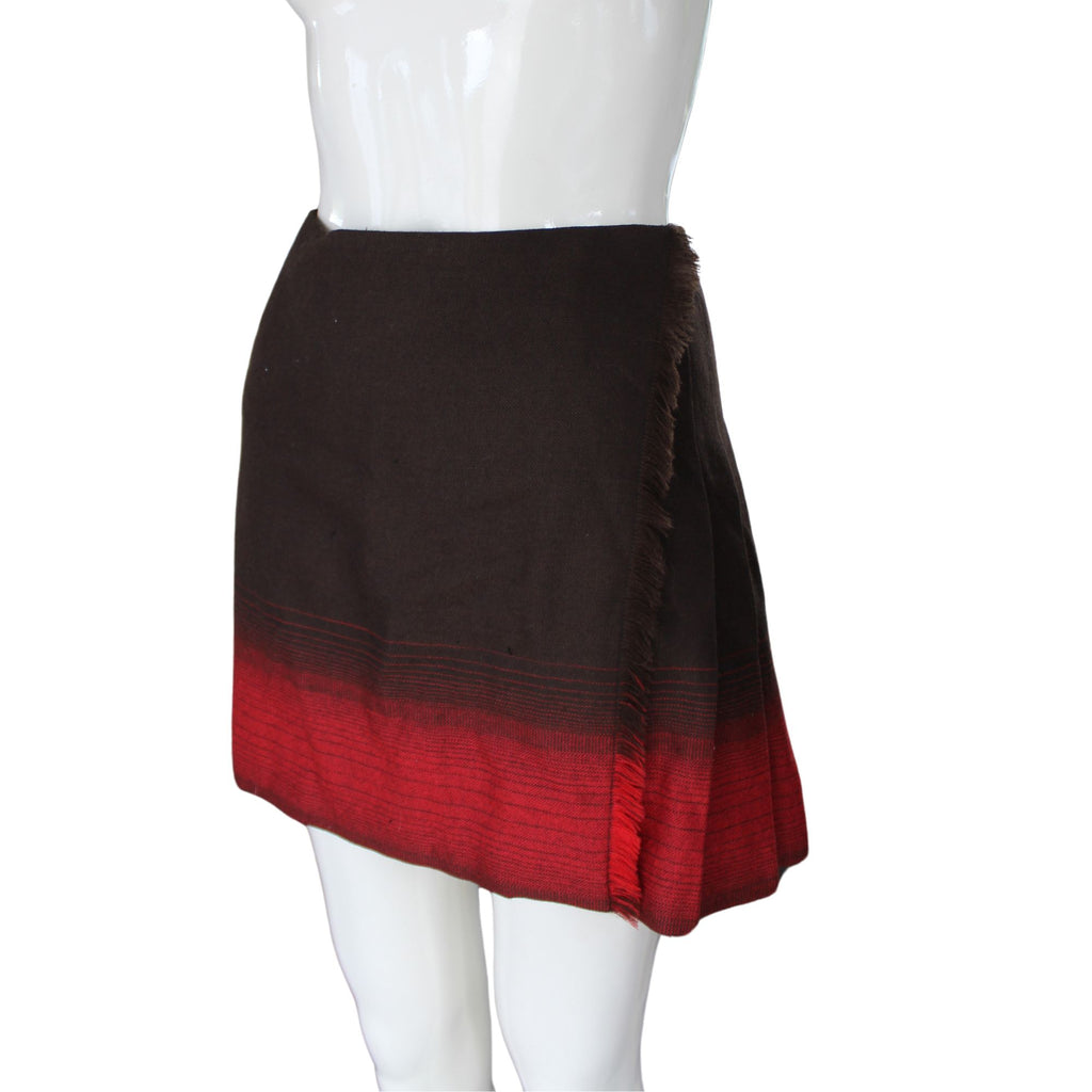 Versus Versace Red & Brown Wrap Wool Mini Skirt