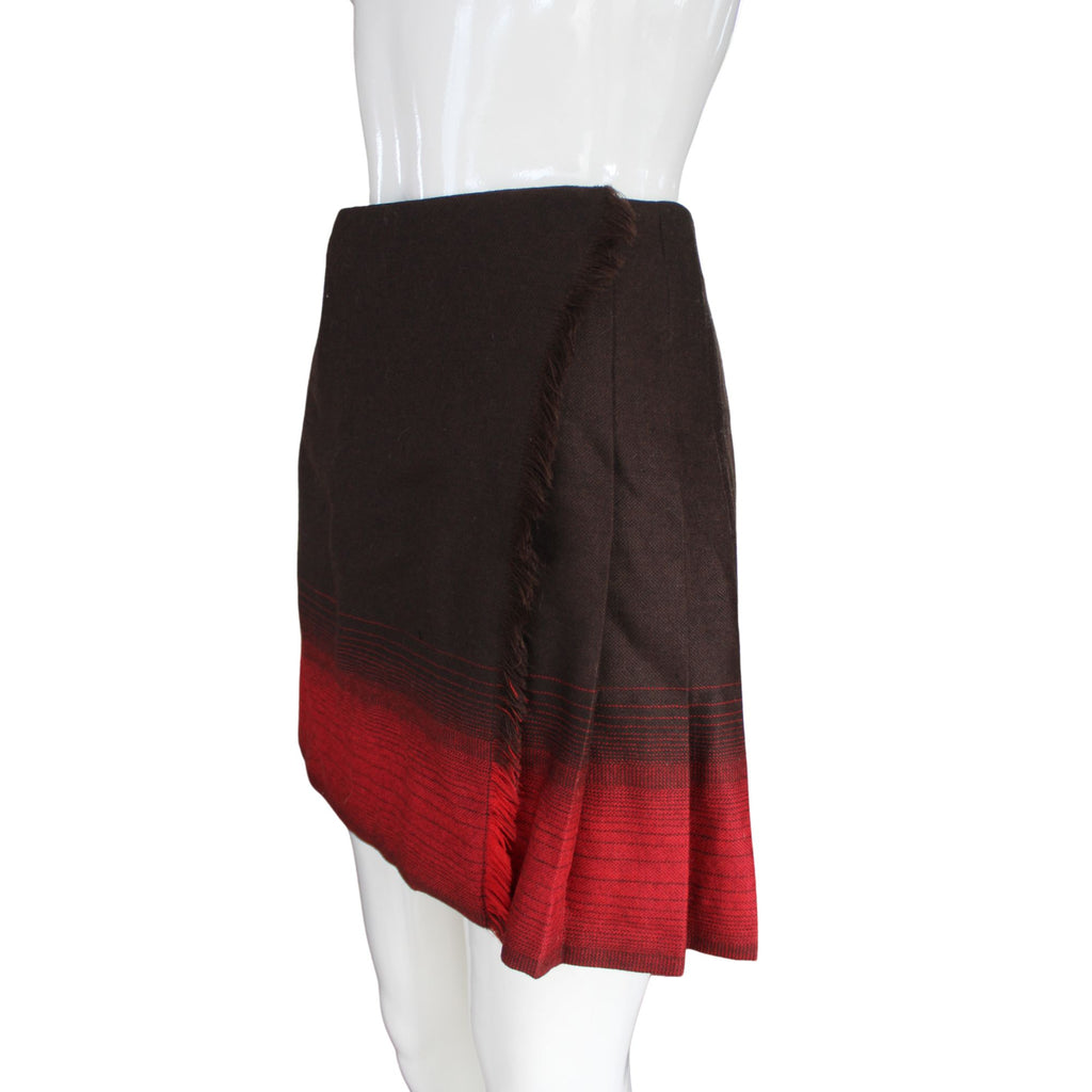 Versus Versace Red & Brown Wrap Wool Mini Skirt