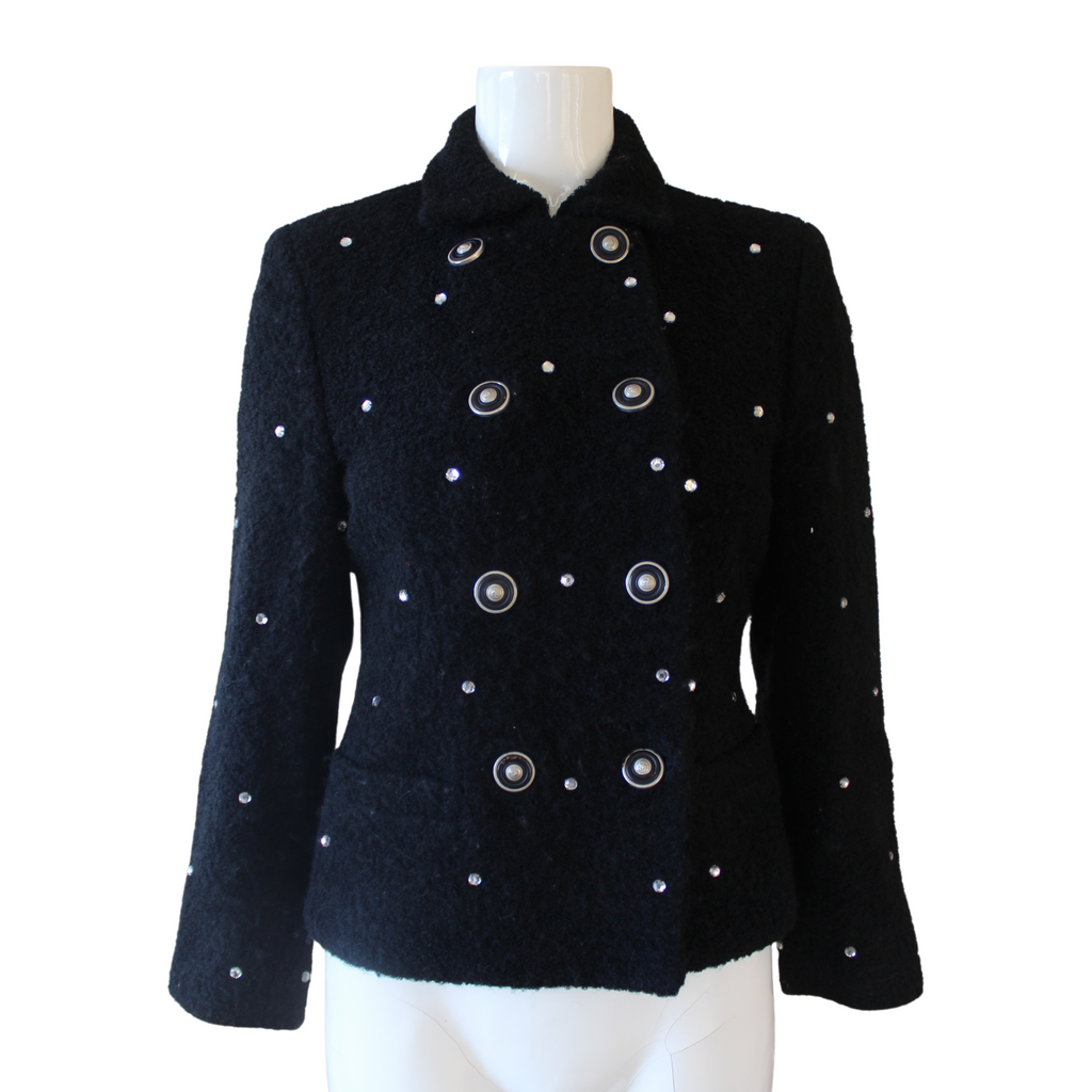 Versus Gianni Versace Black Wool Double Breasted Crystal Jacket