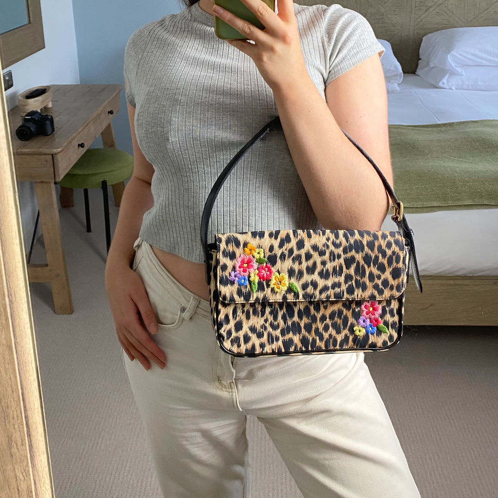 Moschino Leopard Print Floral Shoulder Bag