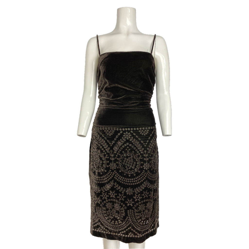DKNY Brown Velvet Ruched Dress