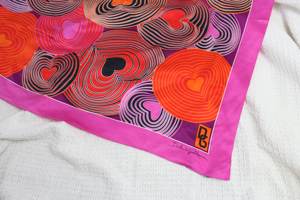 Dolce & Gabbana Retro Heart Print Silk Scarf
